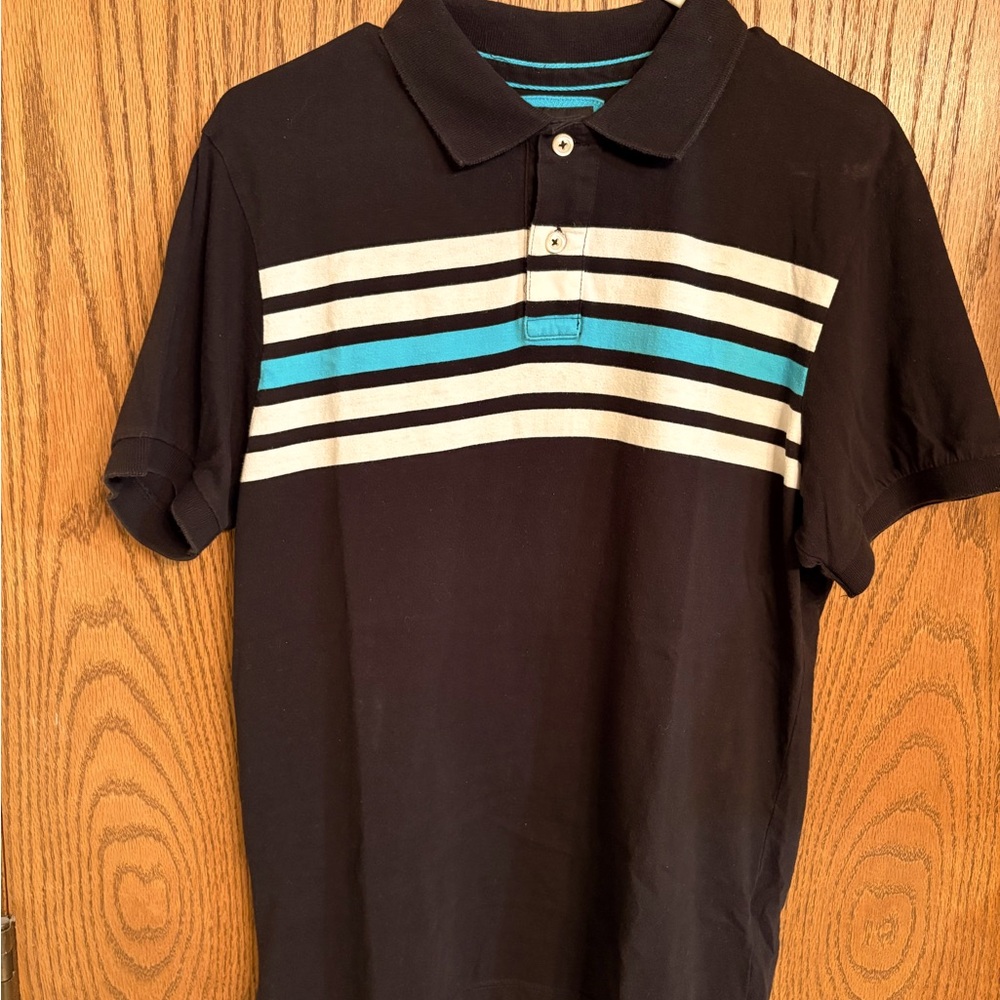 Old Navy Men's Polo with Black, Blue, and White Stripes